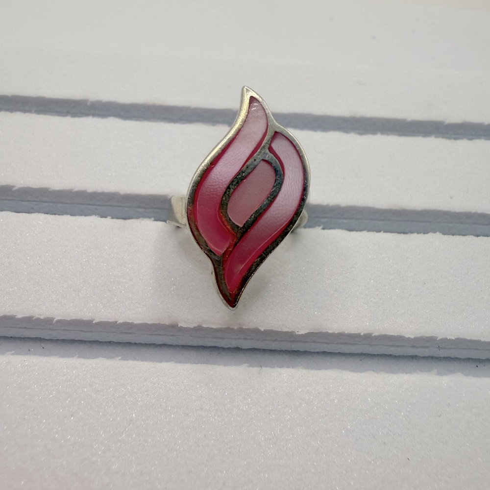 Pretty pink opal like sterling silver ring